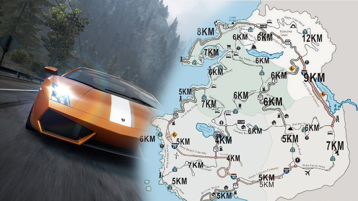 карта Seacrest County с обозначением дистанций заезда