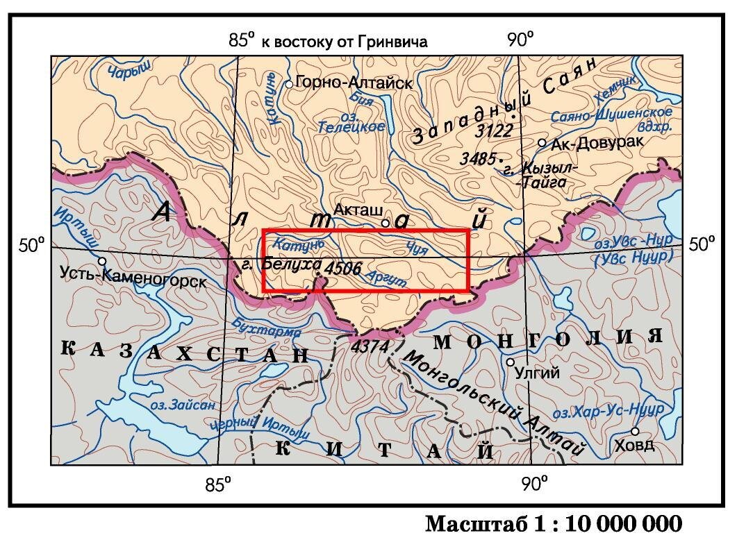 Карта горного алтая с горами