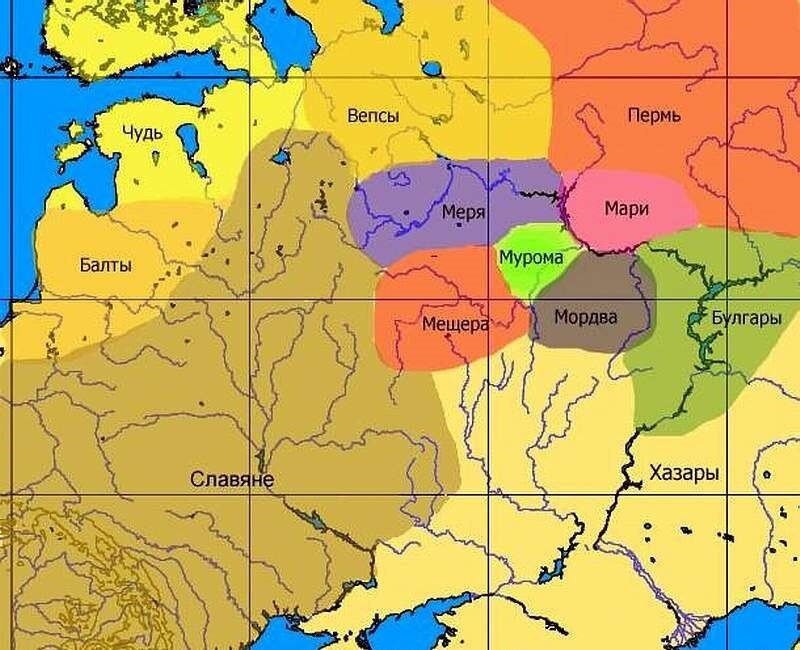 Карта расселения народов в Центре Европейской части России в XI-XII веках