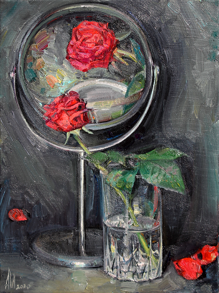 Красная роза. Холст, масло, 40х30см, 2020 год.