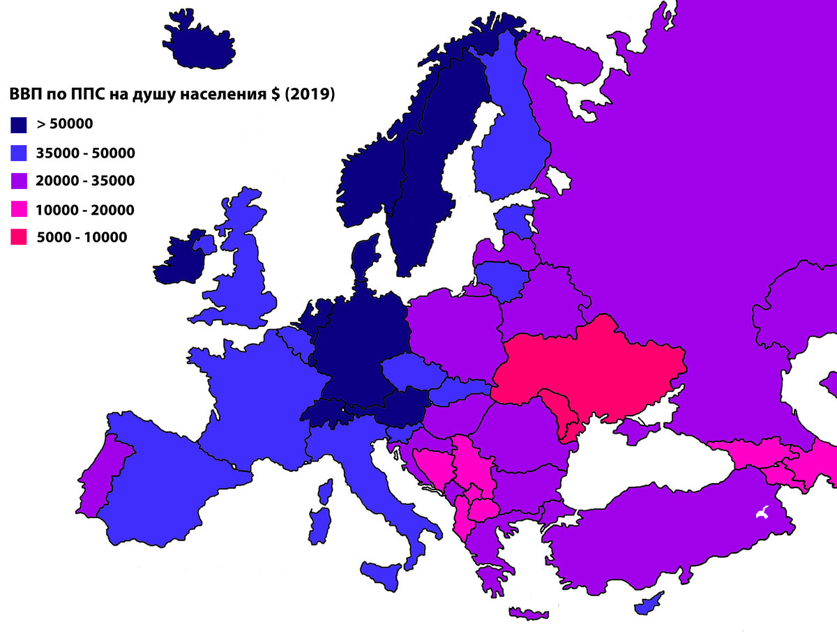 ВВП на душу населения в Европе