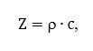 
где Z — удельное акустическое сопротивление; ρ — плотность материала; с — скорость звука в материале.