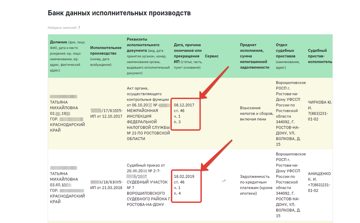 Дата и место рождения должников