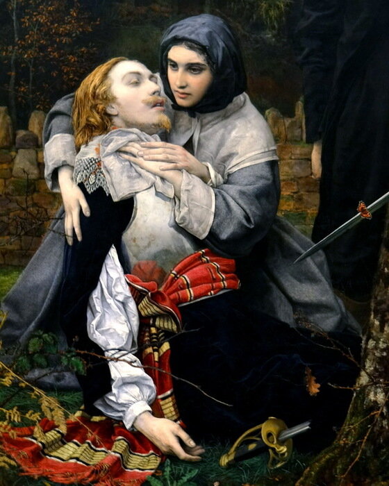 Раненый кавалер. Фрагмент. Уильям Шекспир Бертон. 1856 г.