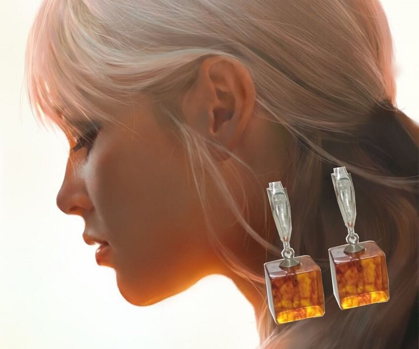 Серьги из коньячного янтаря