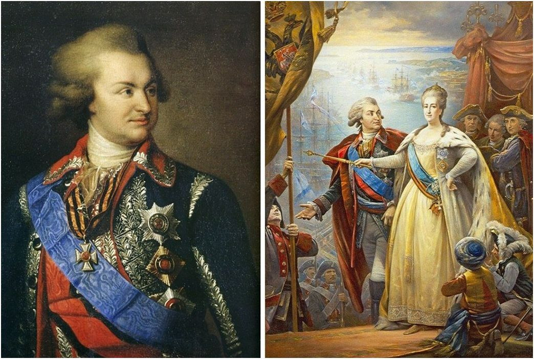 Из открытых источников. В XVIII веке художники тоже были идеологически грамотными - Потёмкина поставили ниже императрицы на нужную высоту, и она стала даже выше светлейшего. Не нашёл в Яндексе ни одного группового ростового портрета Екатерины II в окружении соратников. 