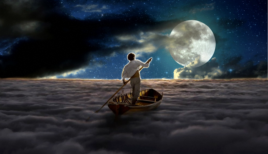 Шагающий по луне. Pink Floyd. The endless River. Pink Floyd the endless River обложка. Человек в лодке. Лодка плывет по небу.