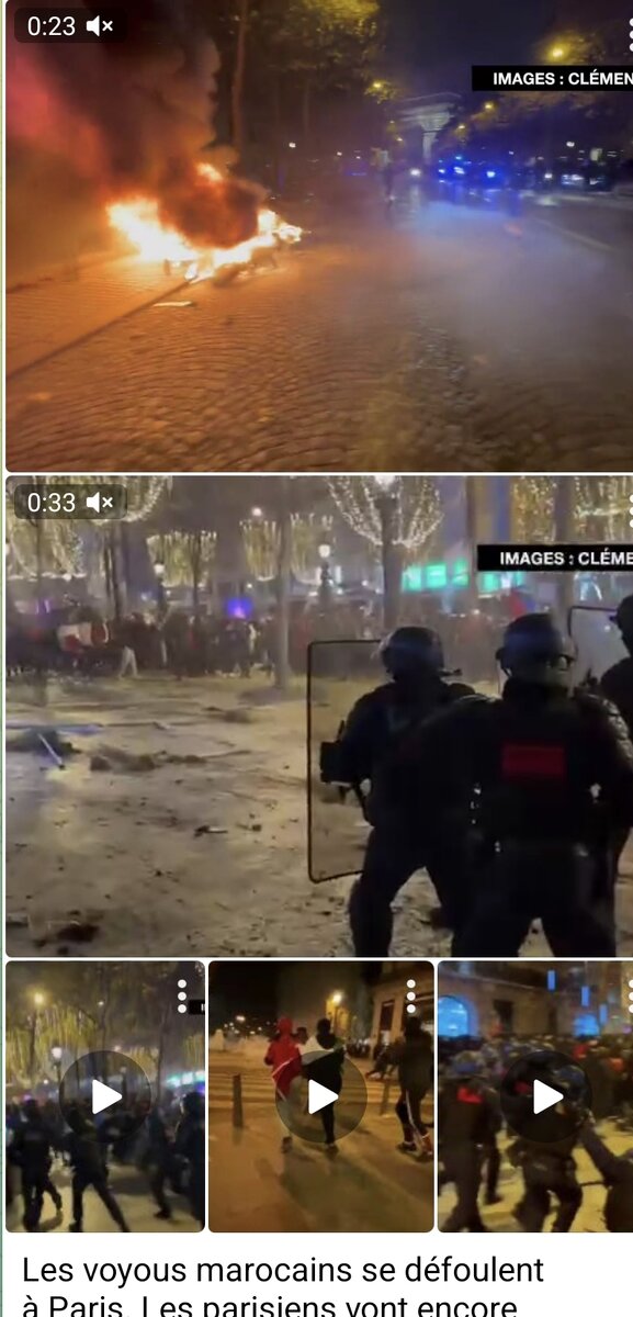 Скриншот из французского телеграм-канала. Беспорядки после победы сборной Марокко