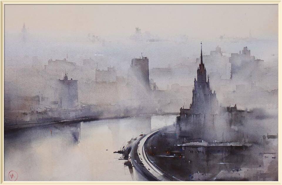 � ���� ������ / Ilya Ibryaev  - Morning in Moscow - watercolor 35�53 cm / - ���� � ������ - �������� 35�53 ��