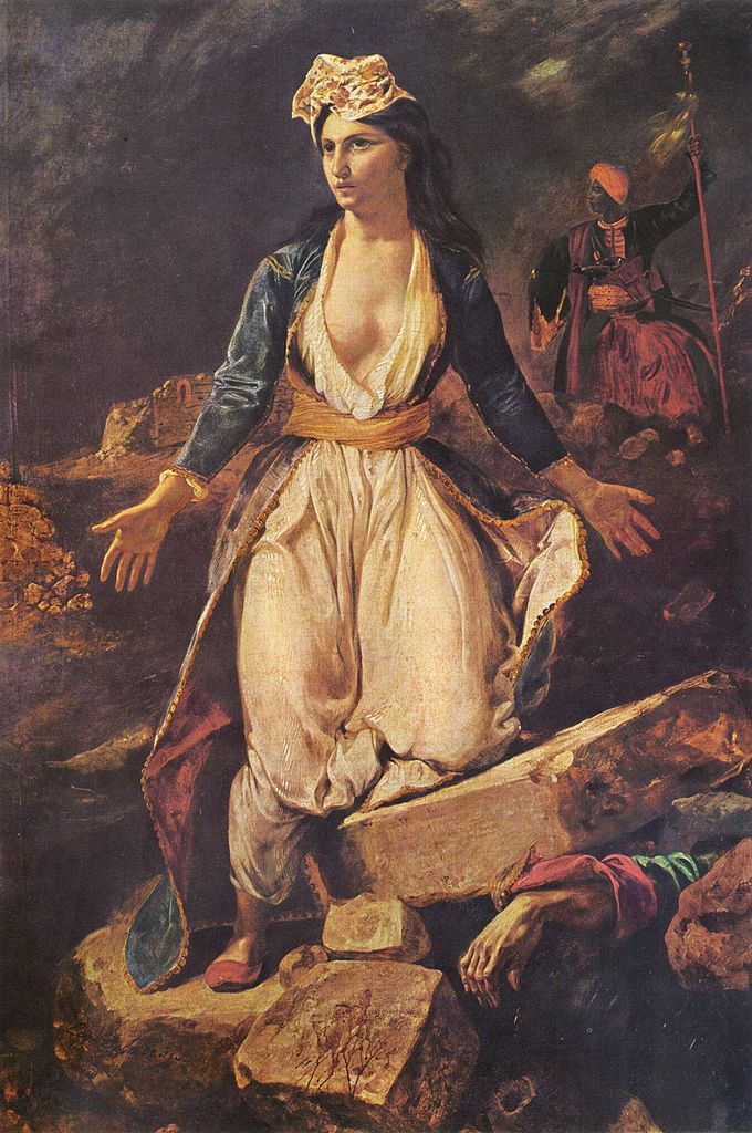 "Скорбящая Греция на руинах Месолонгиона". Эжен Делакруа. 1826 год.