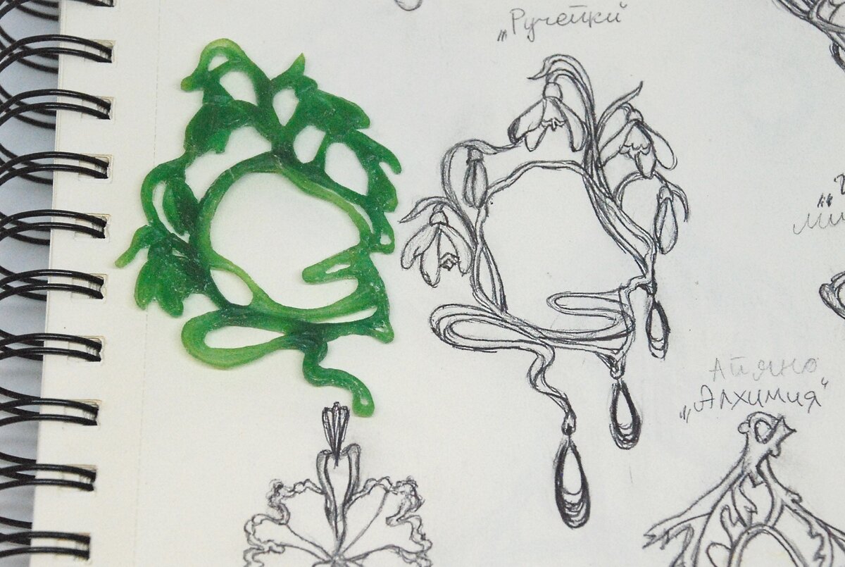 эскиз будущего украшения и его восковая модель