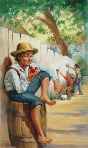 Том Сойер красит забор