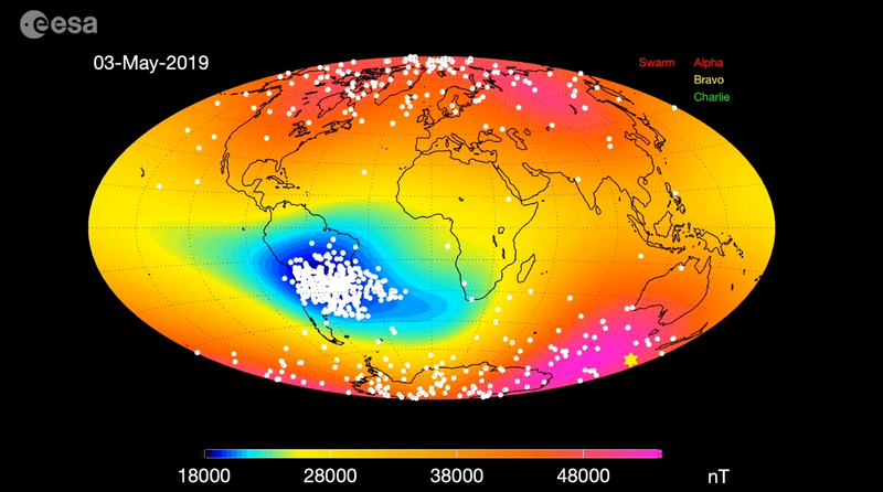 Изображение Южноатлантической аномалии.