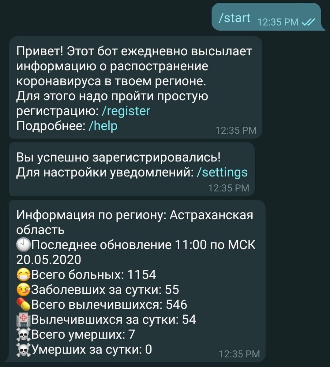 Пример работы бота