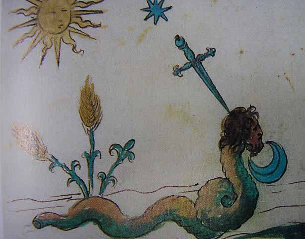Солнце, звезда и дракон. Рисунок Нострадамуса.