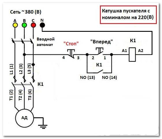 Магнитный пускатель с тепловым реле и кнопками управления, схема, принцип действия