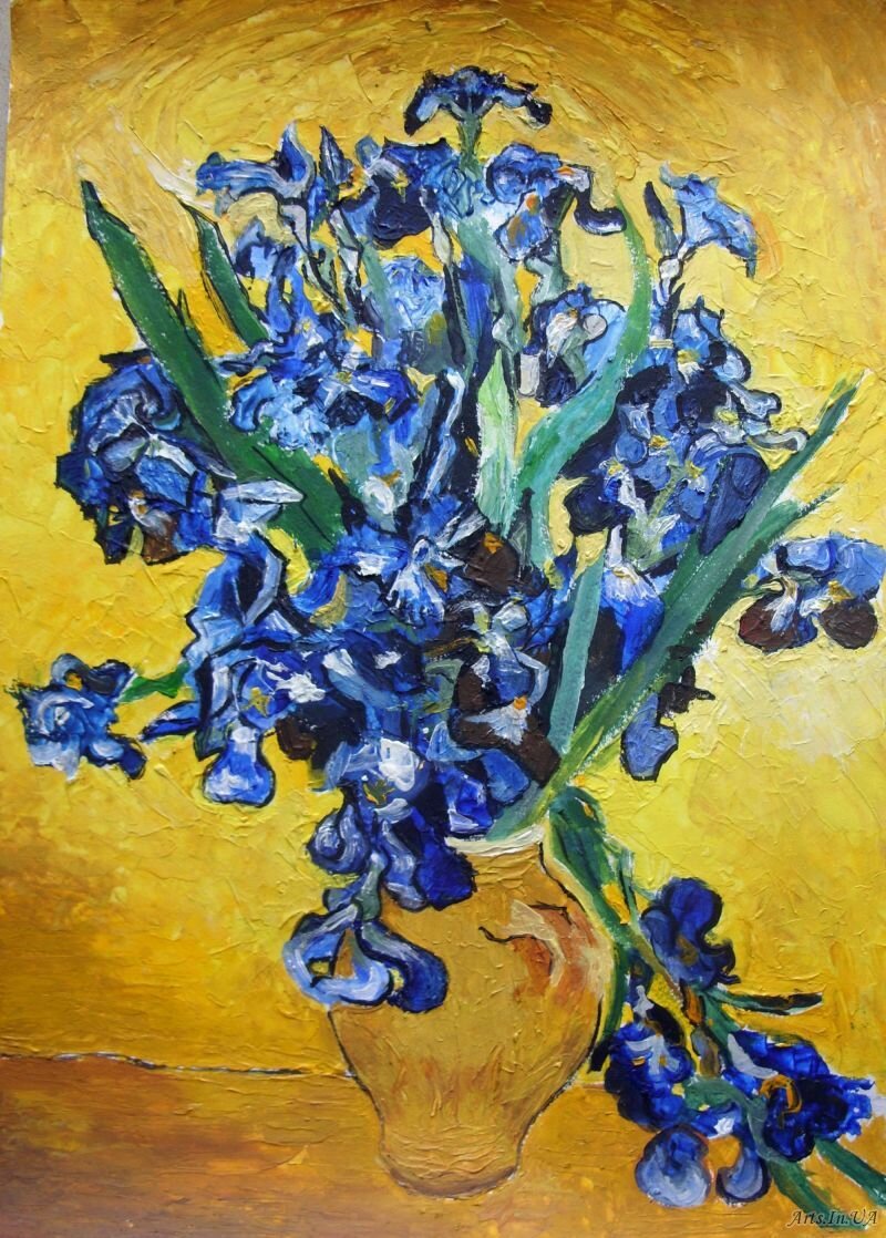 Винсент ван Гог, "Ирисы в вазе". Постимпрессионизм.