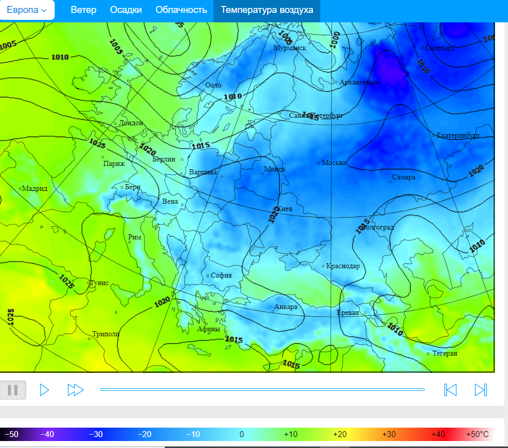 Температура воздуха над европейской частью