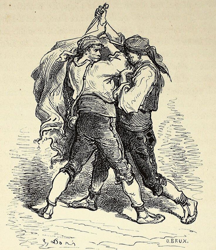 Это вам не поножовщина - дуэль на навахах (рис. 1874 года).