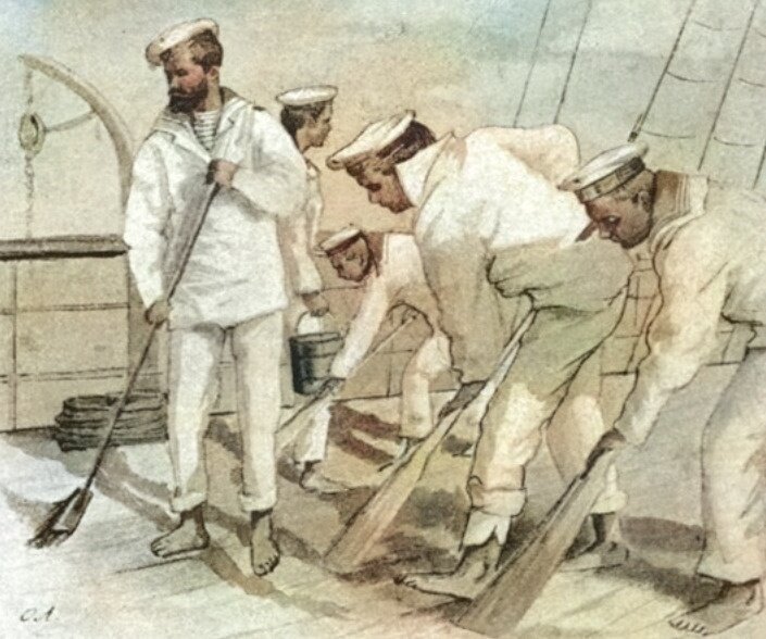 Приборка на палубе крейсера «Память Меркурия»
