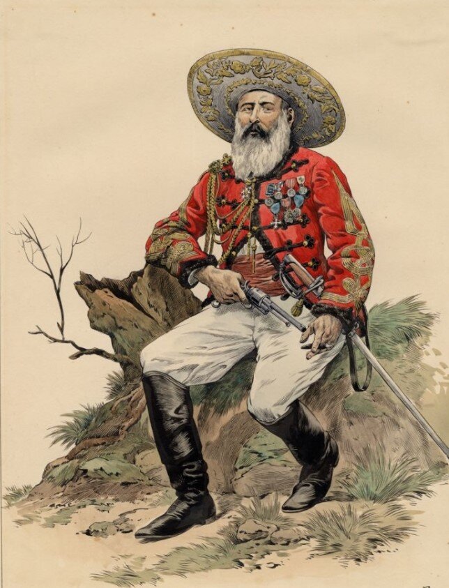 Полковник Дю Пен в Мексике (1863 год). На боку у него сабля, которая, скорее всего была разработана именно Марэ и, возможно, именно она была с полковником в Японии.