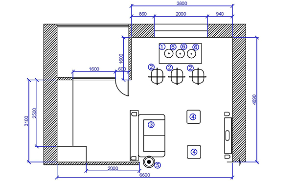 Планировка, предложенная дизайнером: студия, образовавшаяся в результате присоединения комнаты к кухне, разделена на три функциональные зоны.