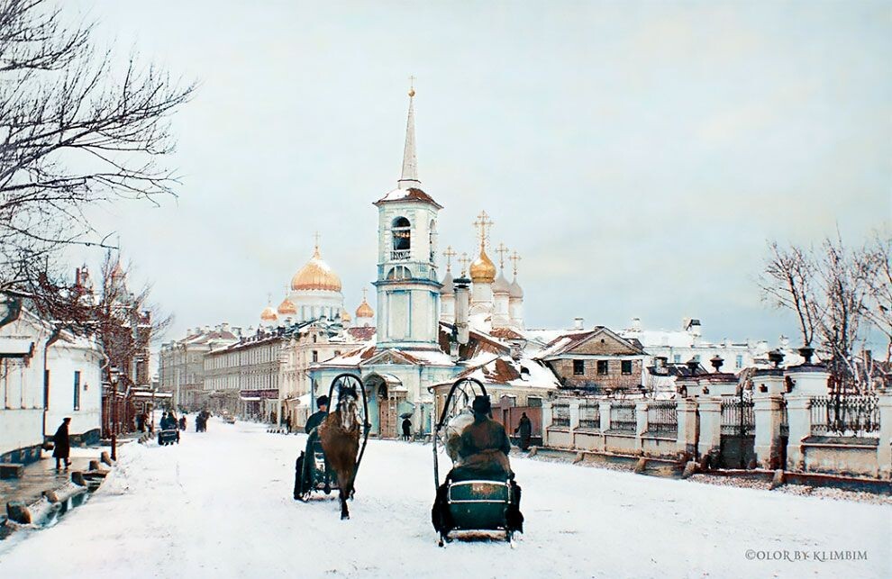 Москва, улица Остоженка, 1890-е годы. Ретушь и цветокоррекция Ольги Ширниной