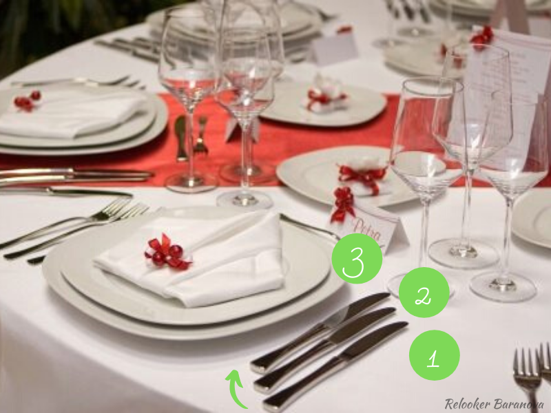 Начинайте с приборов, которые лежат с внешней стороны и двигайтесь к тарелке