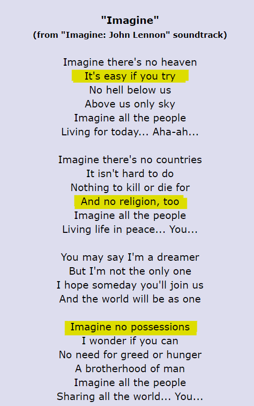 Отрывок песни "Imagine"