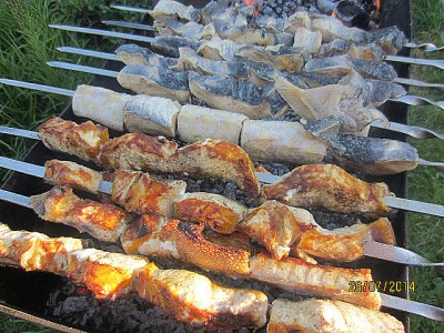 осетрина shashlik, шашлык осетровый, осетр на мангале, осетрина шашлык