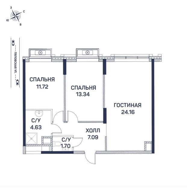 Апартаменты c отделкой White box № 13а, S -  62.64 м2  ЖК "Любовь и голуби" Секция 3 › Этаж 4 . Цена - 9 815 016 руб
