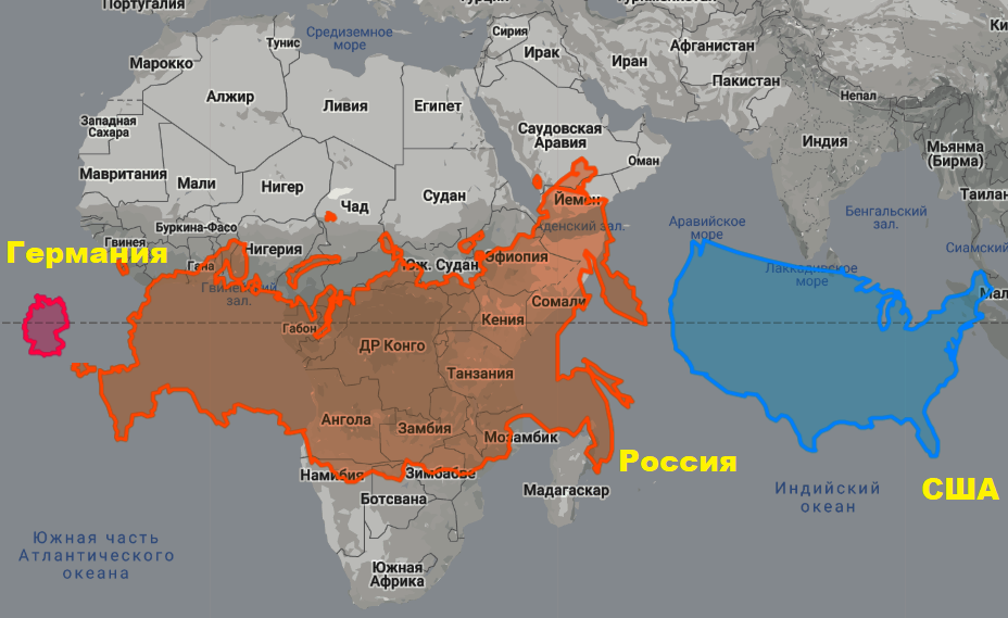 Карта россии и америки сравнить