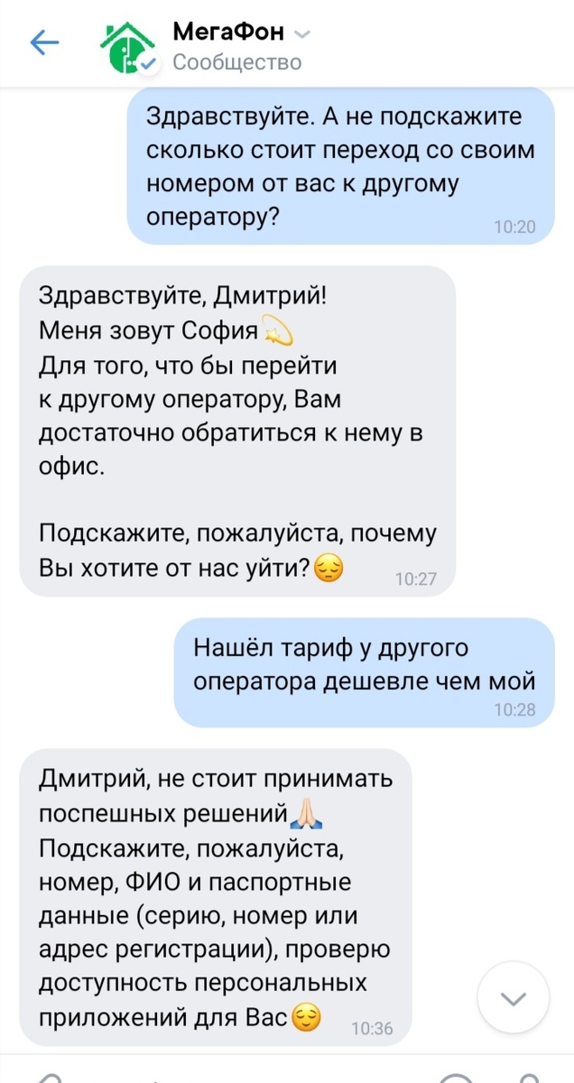 Скриншот переписки 