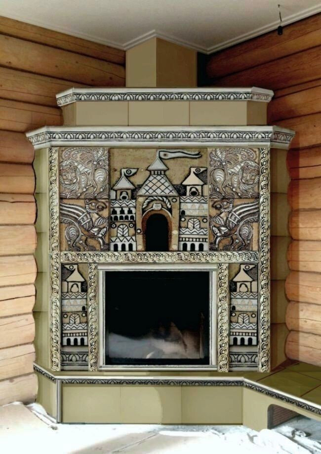 Угловой изразцовый камин
