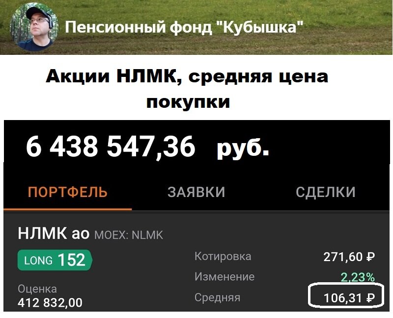 Средняя стоимость покупки в акциях НЛМК 106,31 рубль за 1 акцию 