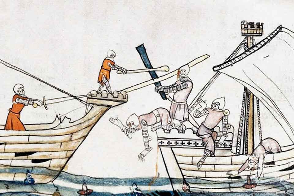 Морской бой. Миниатюра XIII века