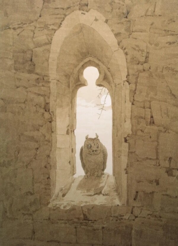 "Сова в амбразуре готического окна" 37.8×25.6 см, 1836
