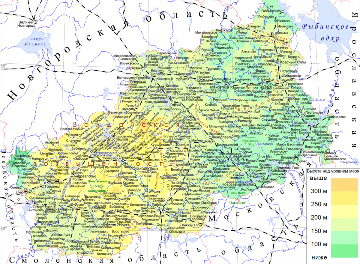 Высота над уровнем моря тверь карта