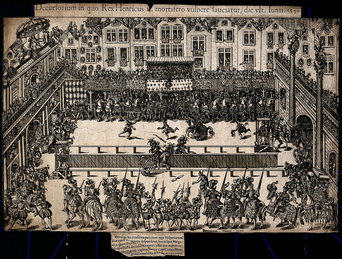 Турнир в Hôtel des Tournelles в 1559 г. Напечатано Жан-Жаком Периссином. Ок. 1570 г.