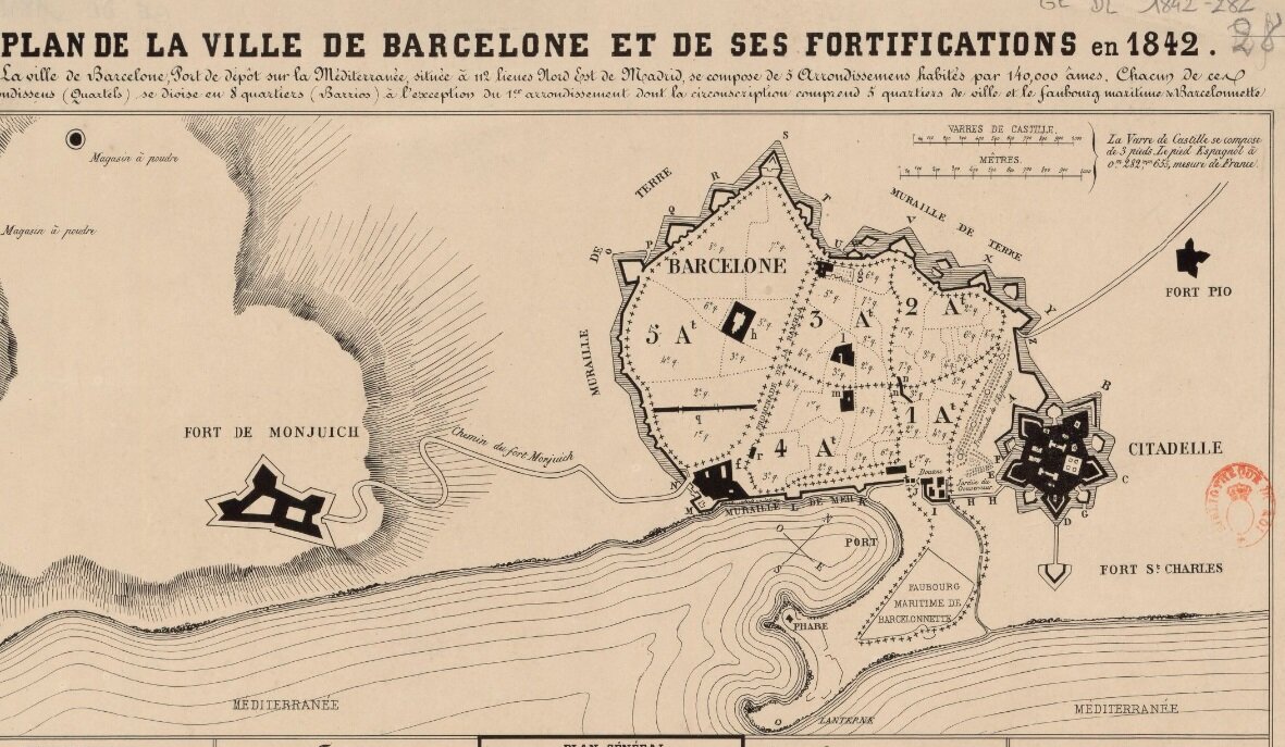  Карта Барселоны 1842 года