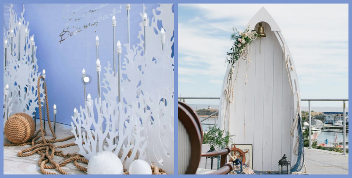 Привычная арка для выездной регистрации заменена "театральными" деревянными конструкциями. Вспомните: на подобной лодке проходило первое свидание Ариэль и Эрика, когда русалочка ещё не обрела голос.