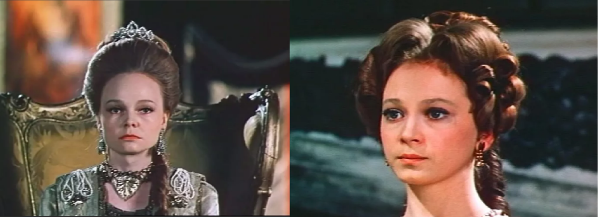 А это кадры из фильма "Стакан воды", 1979. В роли королевы Анны - Наталья Белохвостикова, в роли Абигайль Черчилл - Светлана Смирнова. 