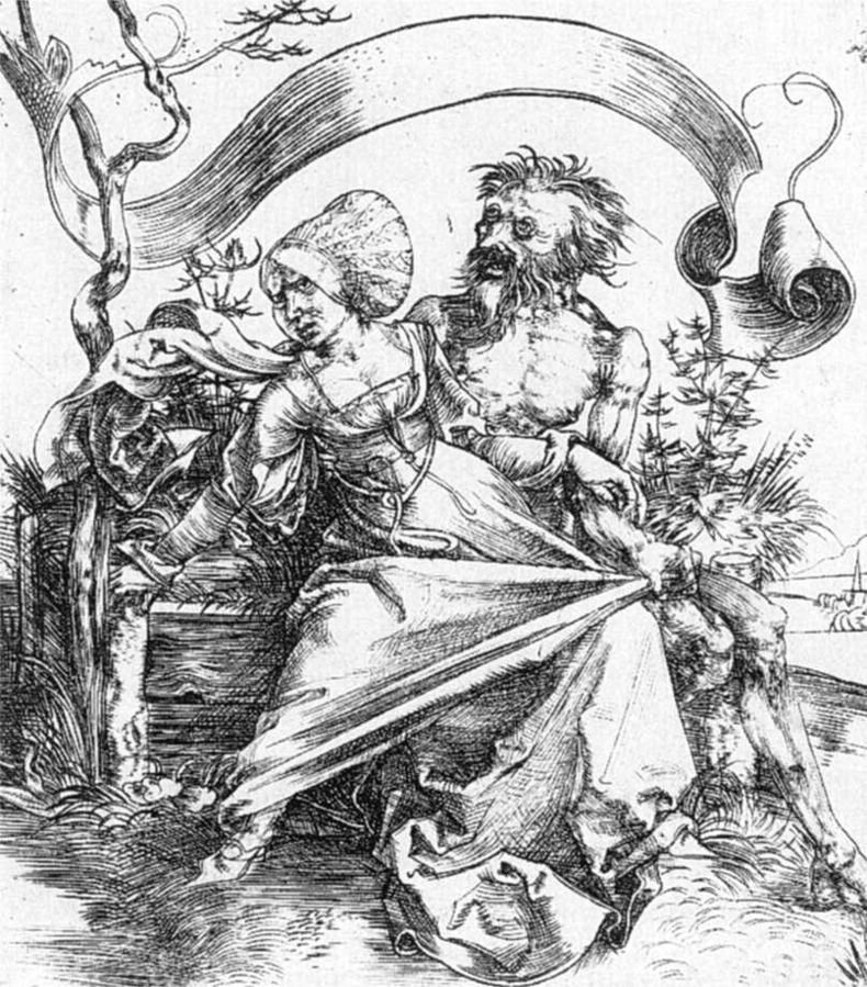 Альбрехт Дюрер, "Нападение Смерти на молодую девушку", 1494, гравюра,  114х102 .