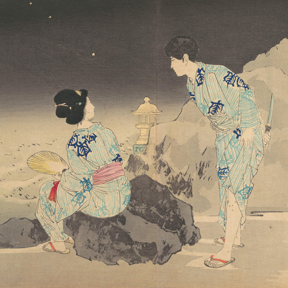 Гравюра «Наблюдая за светлячками в летнюю ночь», Мисима Сёсо (1856–1928). Источник: Метрополитен-музей, Нью-Йорк 