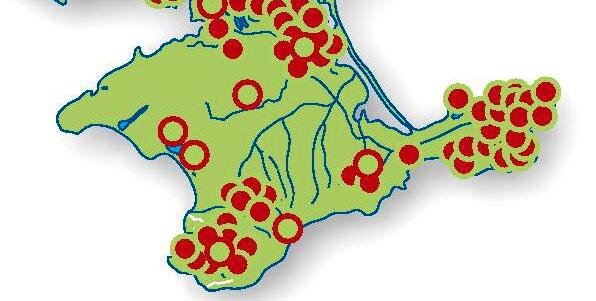 Карта мест обитания сарматского полоза в Крыму