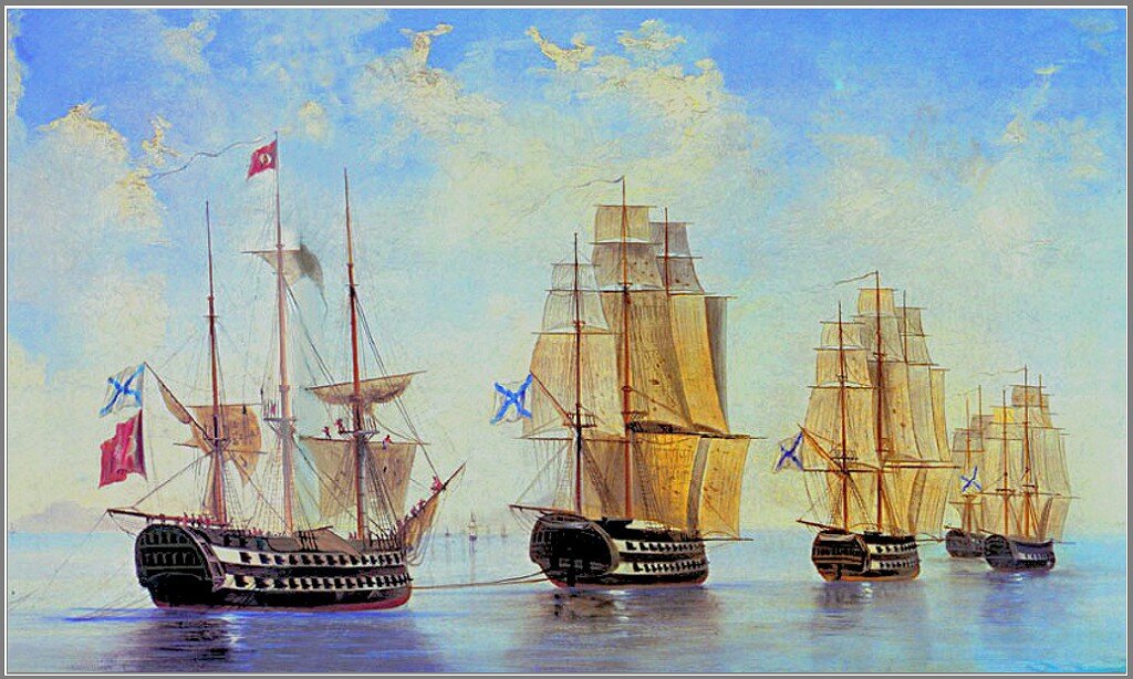 Афонское сражение. Эпизод. Пленение турецкого линейного корабля «Сед-Эль-Бахр». 19 июня 1807 г.                                                                                                               А. П. Боголюбов.