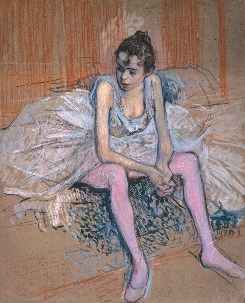 Анри де Тулуз-Лотрек "Сидящая танцовщица в розовом трико", 1890. Частная коллекция.