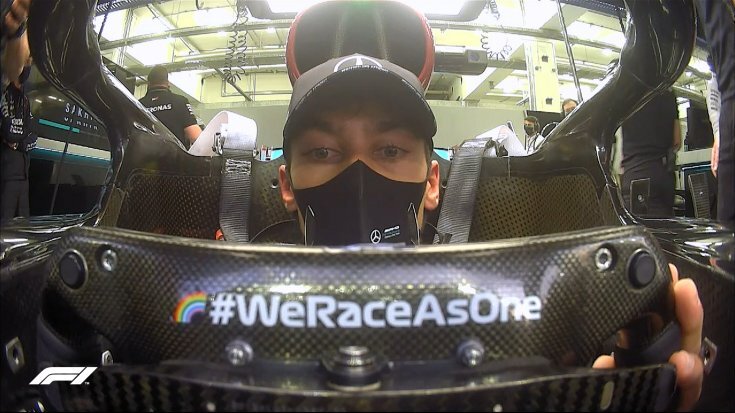 Скриншот трансляции Ф-1, за рулем Джордж Расселл (скриншот взят с портала f1report.ru)