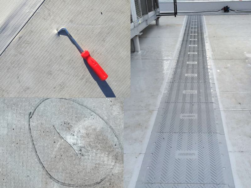 Ходовая дорожка — справа. Порезы кровли из-за ее отсутствия — слева.