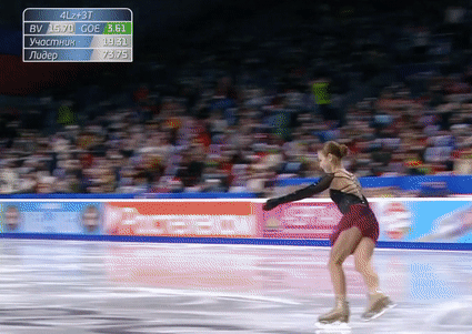 Александра Трусова выполняет 4Л  в произвольной программе на Чемпионате России 2020/21 в Челябинске (источник - youtu.be/0_KhxKAhRQE)